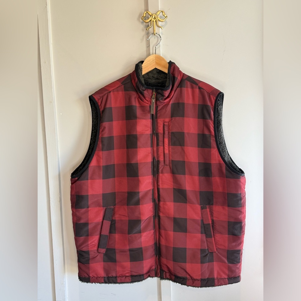 Smith's‎ Workwear Men's Printed Sherpa-Lined Vest Red Buffalo Plaid Size XL